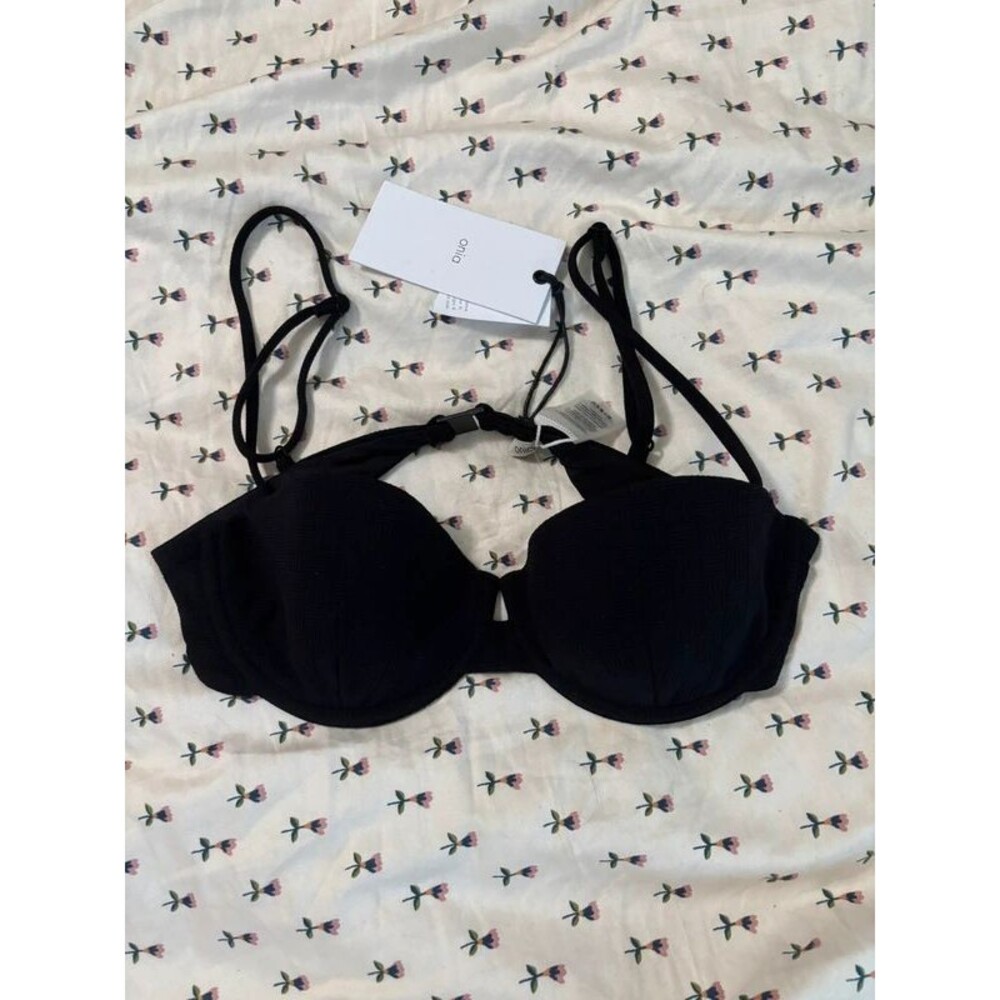 Onia Dalia Black Textured Underwire Bikini Top S NWT Balconette Swimwear